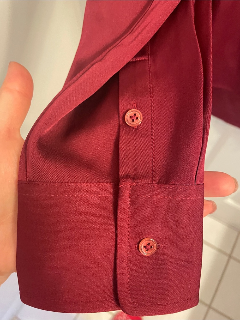 NWT Quince Stretch Silk Button-Down Blouse in Burgundy - Picture 5 of 13